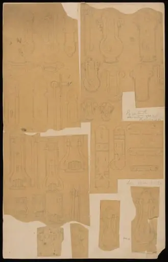 Drawing of furniture handles, by R. Charles