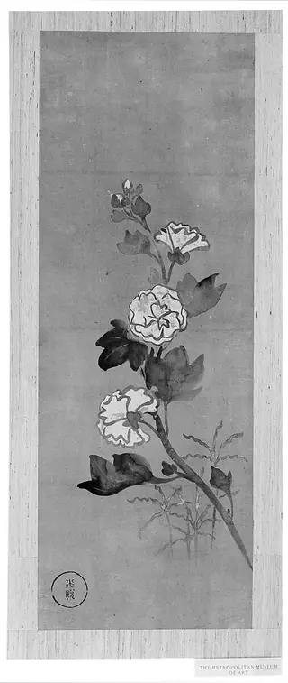 月に兎・牡丹・立葵図|Rabbits under the Moon, Peonies, and Hollyhocks, by Ogata Kōrin