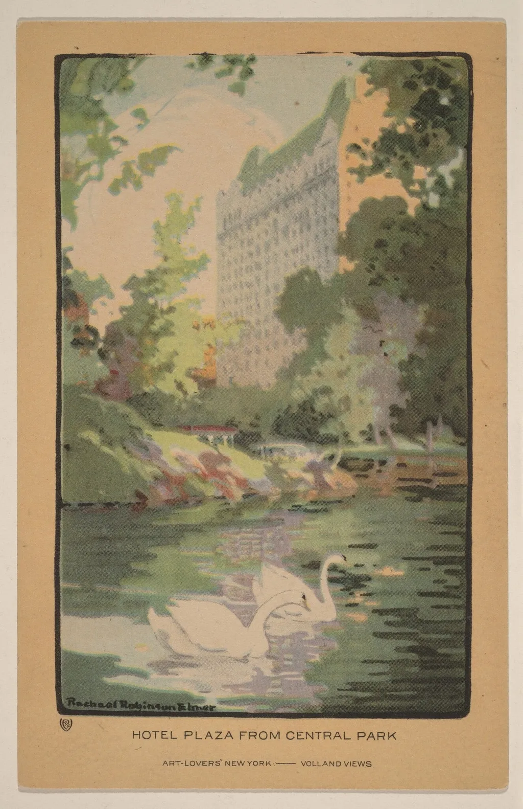 Hotel Plaza from Central Park, by Rachael Robinson Elmer, ink, 1914