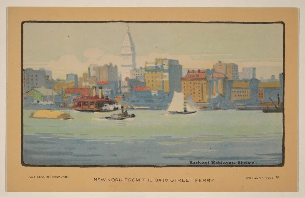 New York from the 34th Street Ferry, by Rachael Robinson Elmer, ink, 1914
