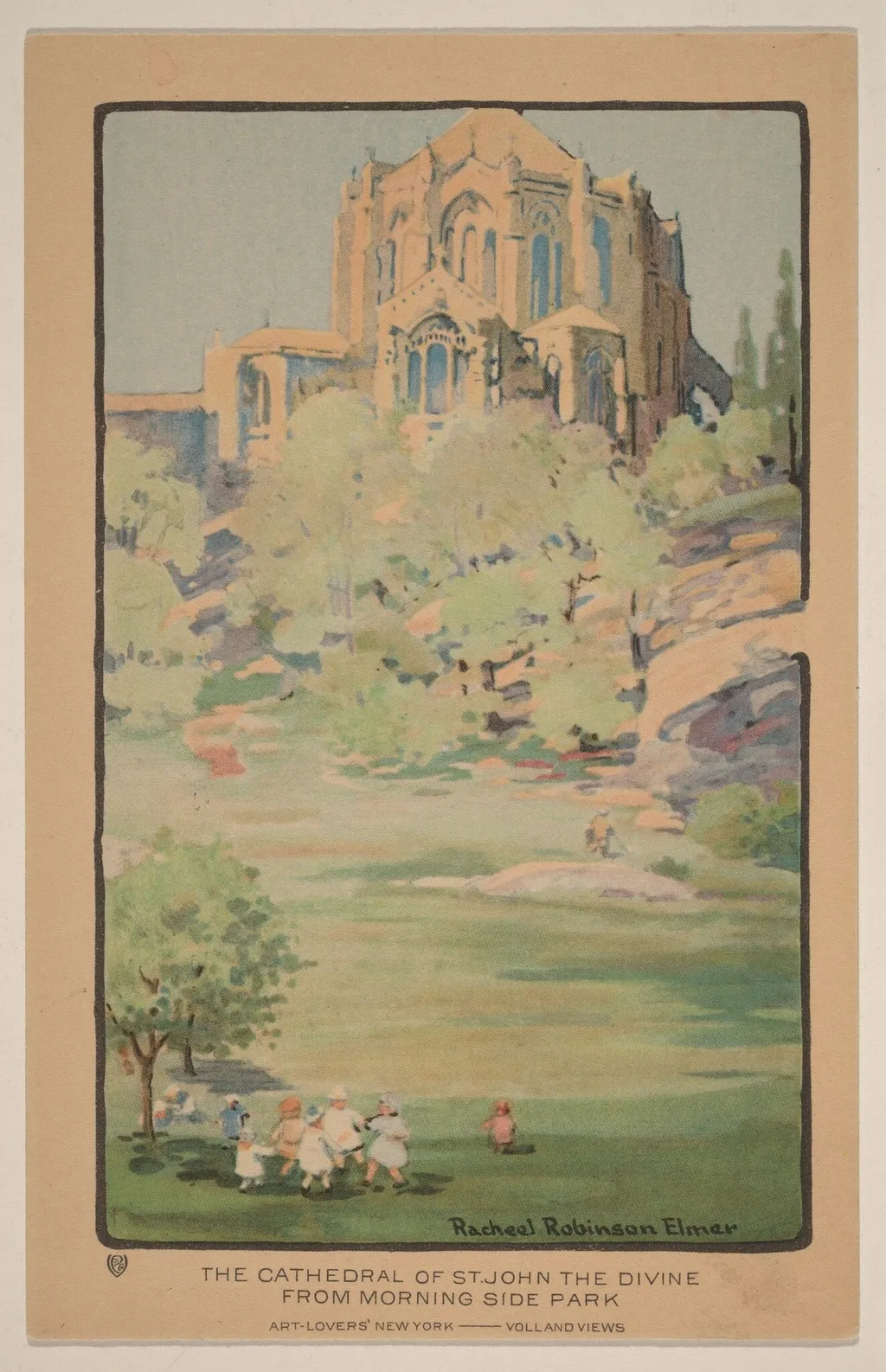 The Cathedral of St. John the Divine from Morningside Park, by Rachael Robinson Elmer, ink, 1914