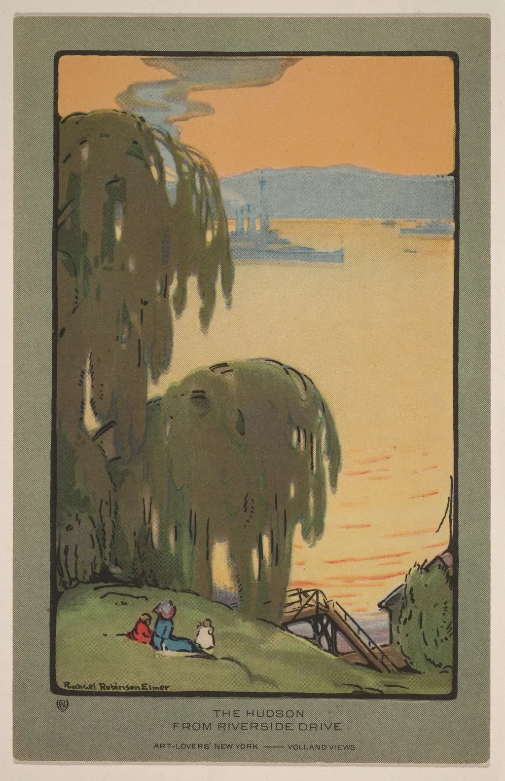 The Hudson from Riverside Drive, by Rachael Robinson Elmer, ink, 1914