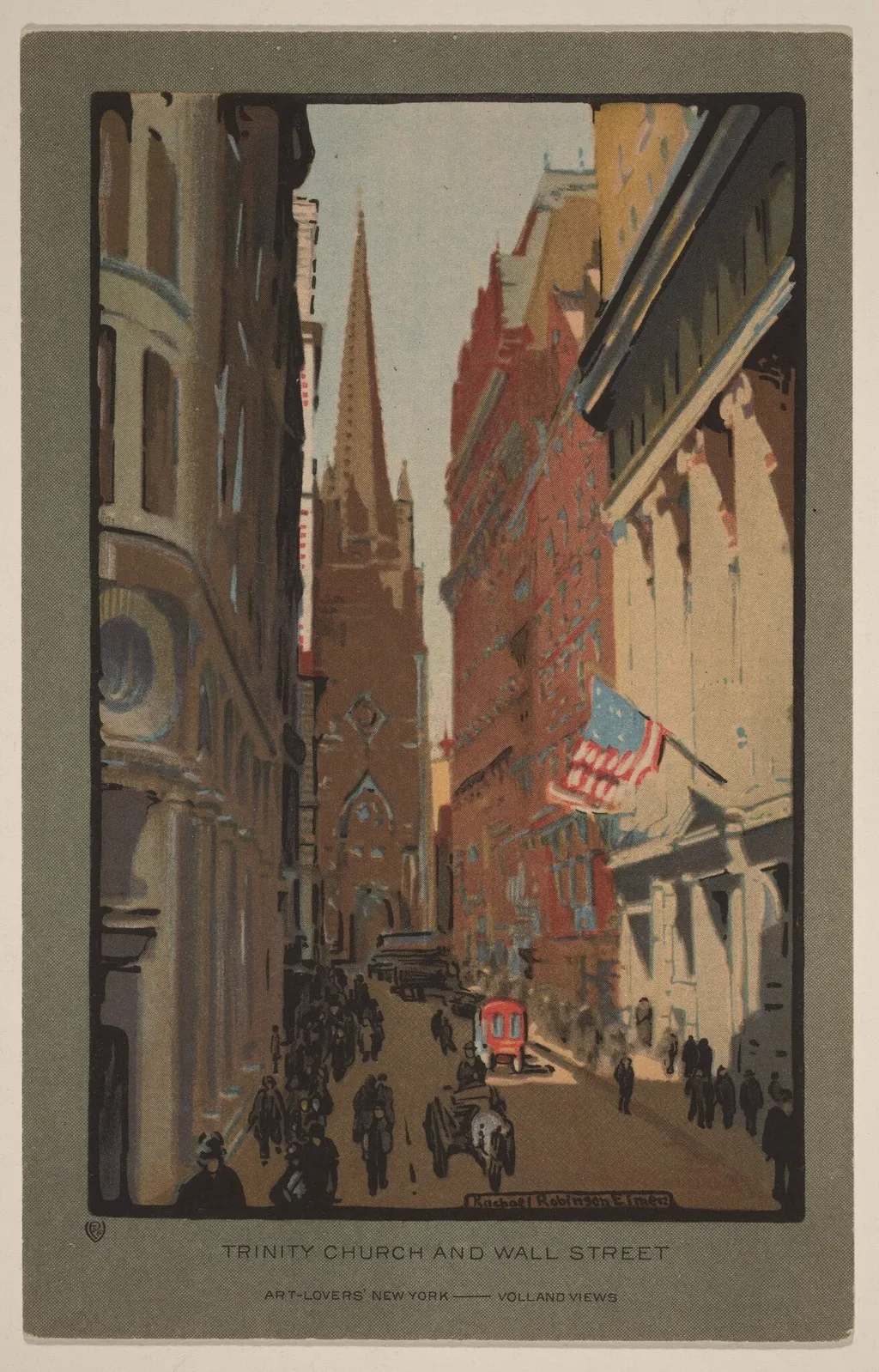 Trinity Church and Wall Street, by Rachael Robinson Elmer, ink, 1914