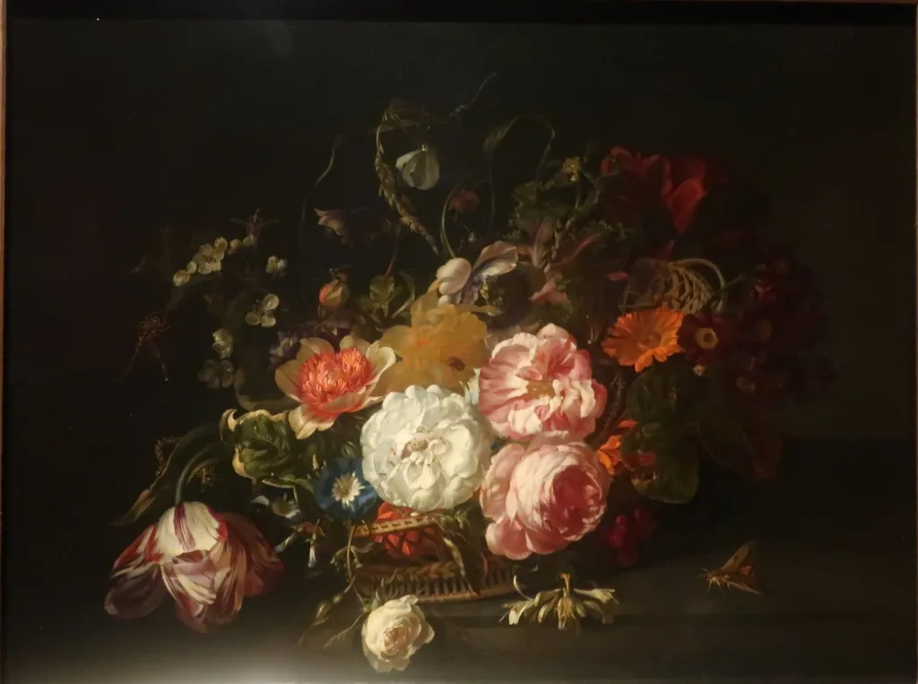 Basket of Flowers, by Rachel Ruysch, oil, 1711