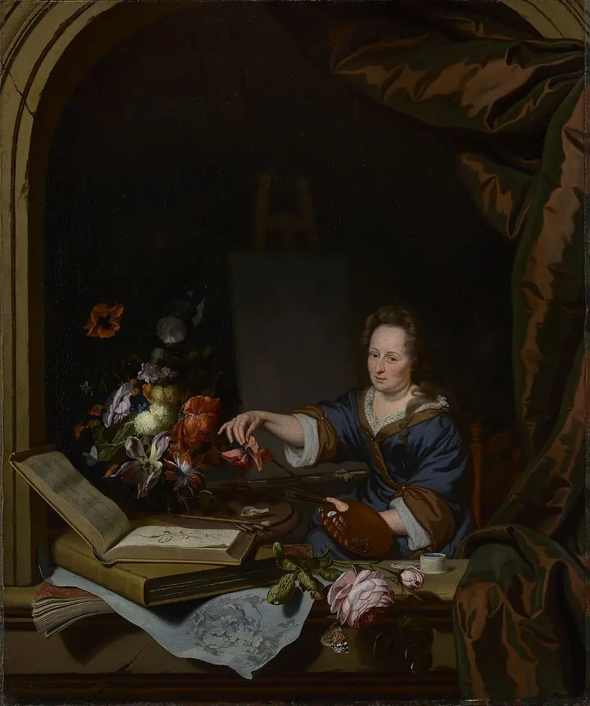 Rachel Ruysch in her studio, by Rachel Ruysch