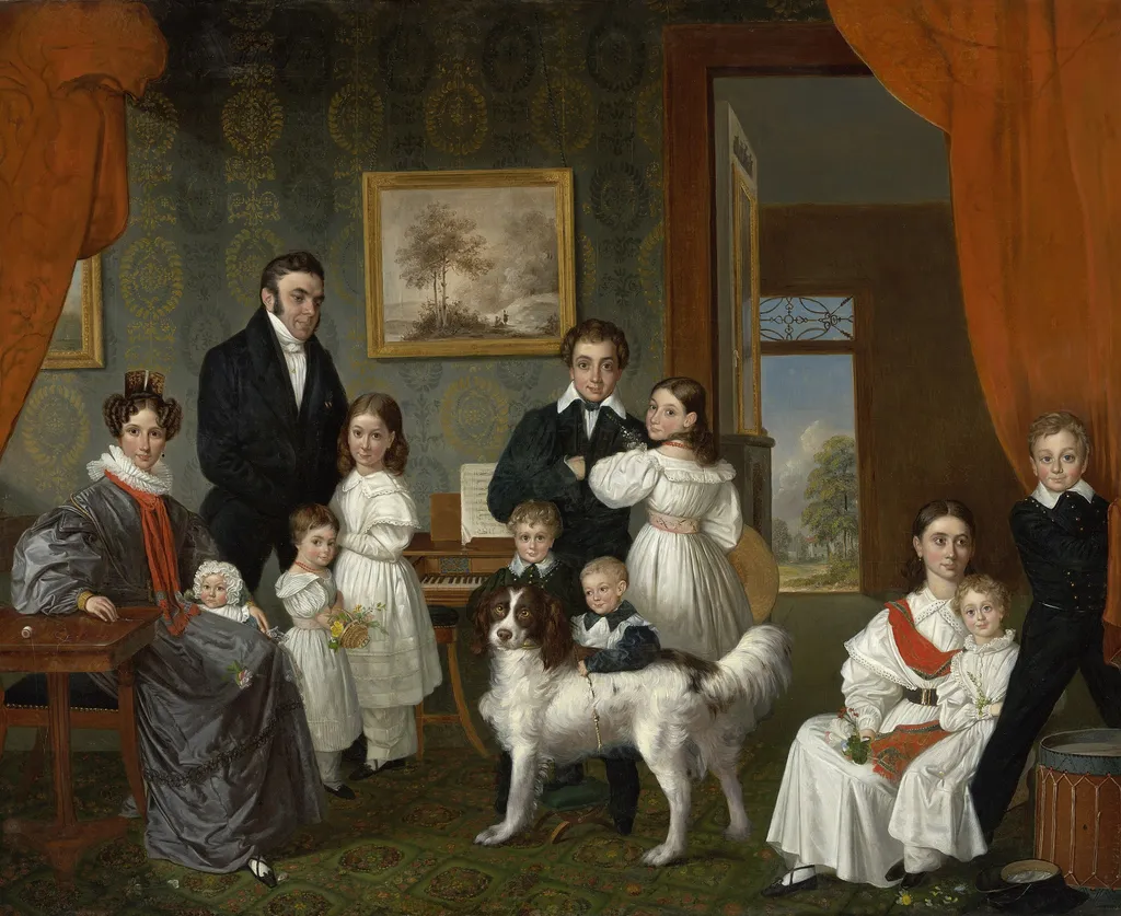 Portrait of the Baud family in their country house in Voorburg, by Raden Saleh, oil, 1831