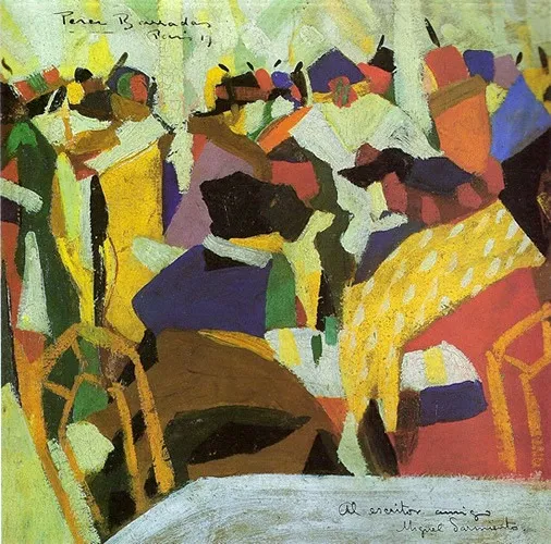 The tango color emotion. Coffee scene. Crowd, by Rafael Barradas, oil, 1913
