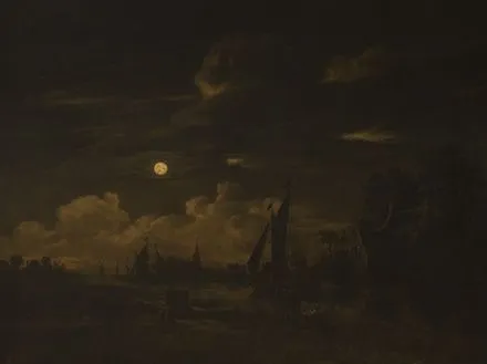 Kanallandschaft bei Mondschein, by Rafaël Govertsz Camphuysen, oil, 1627