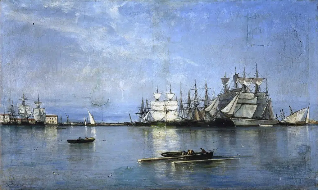 Calma en el puerto de Valencia, by Rafael Monleón
