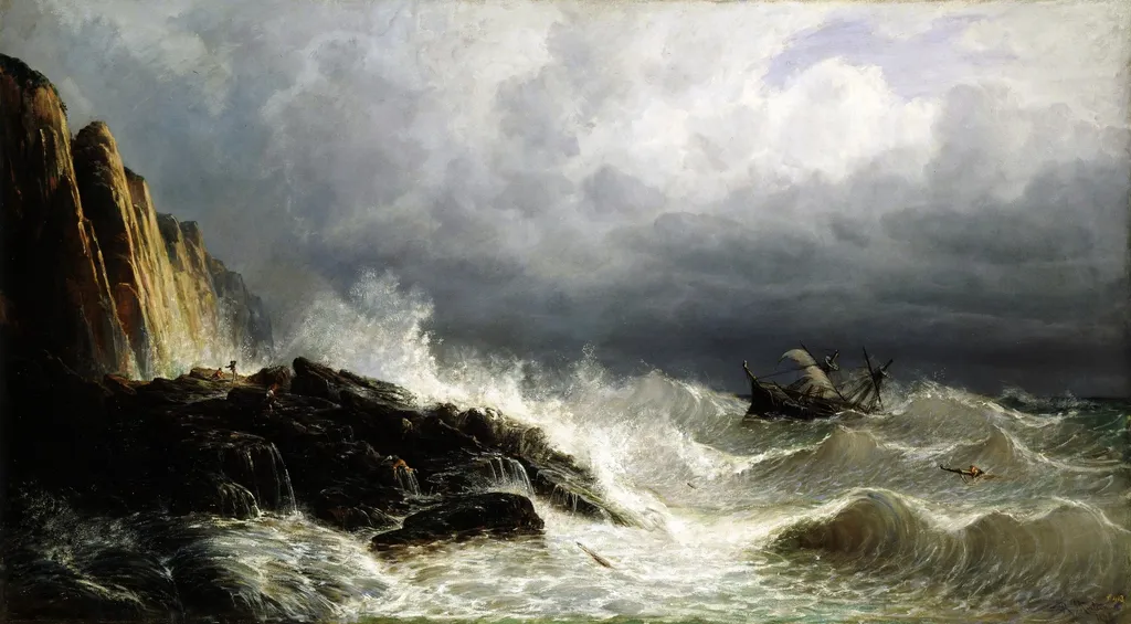Un naufragio en las costas de Asturias, by Rafael Monleón, oil, 1875