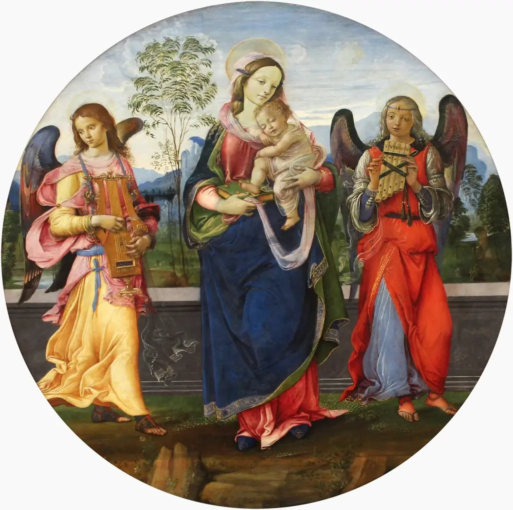 Madonna and Child with two angels playing music, by Raffaellino del Garbo