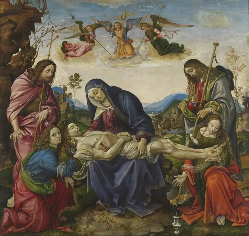 The mourning over the dead Christ, by Raffaellino del Garbo