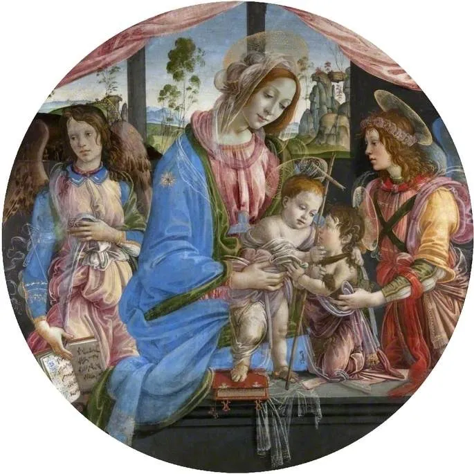 Virgin and Child with the Child Baptist and Two Angels, by Raffaellino del Garbo, tempera