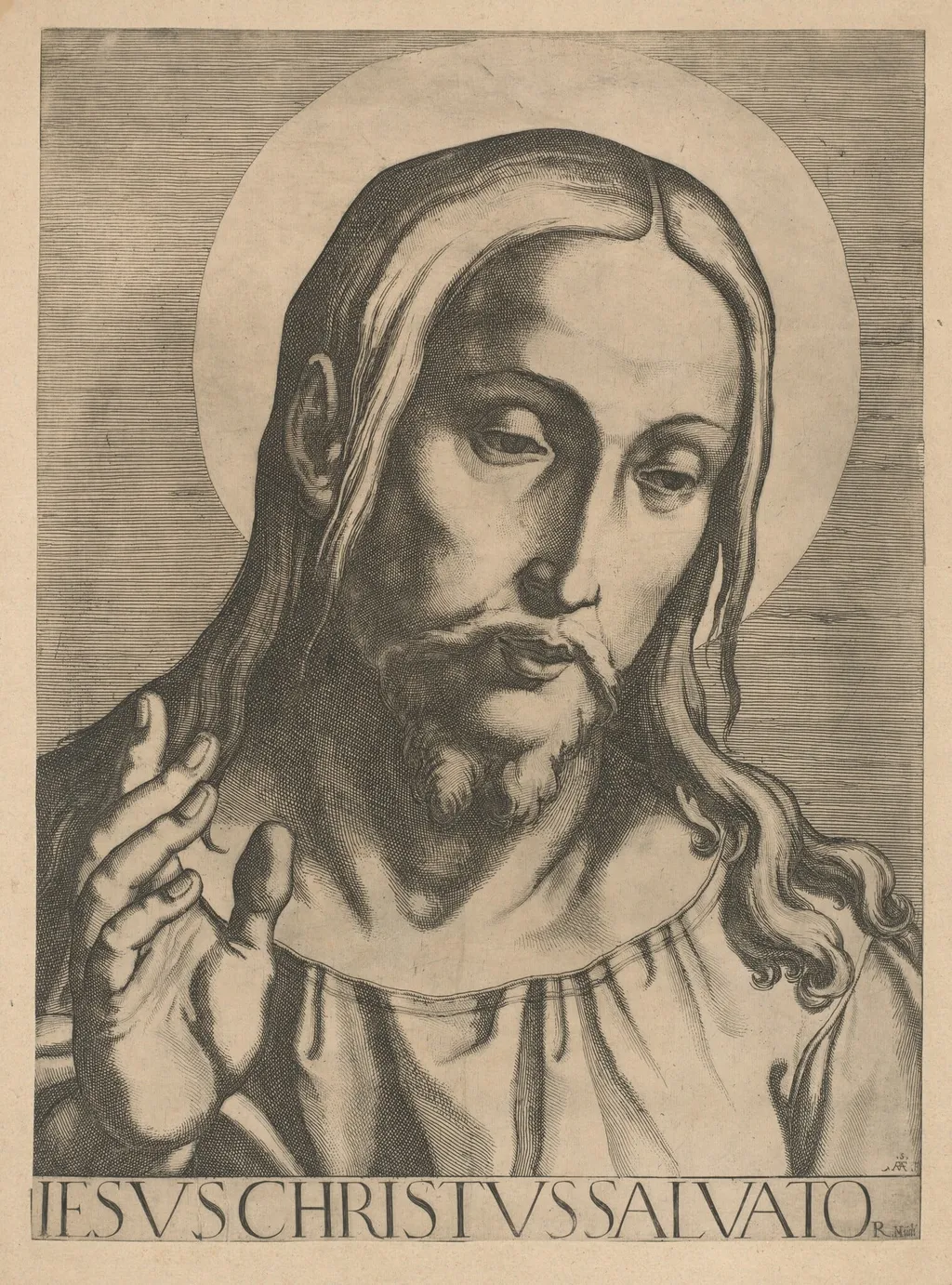 Bust of Christ, by Raffaello Schiaminossi, ink, 1606
