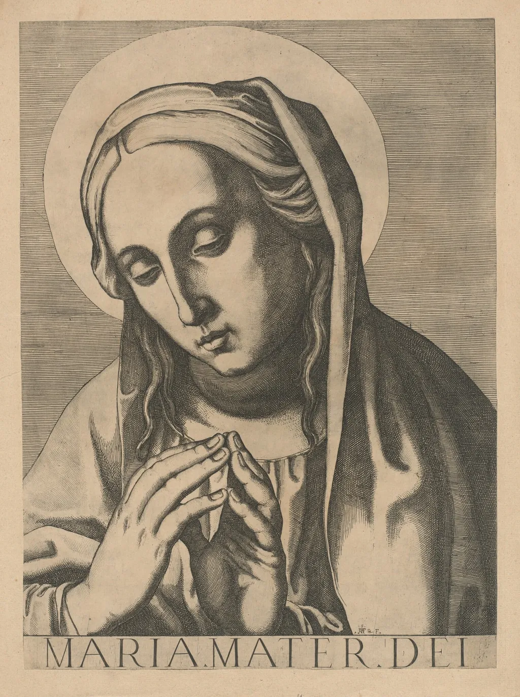 Bust of the Virgin, by Raffaello Schiaminossi, ink, 1606