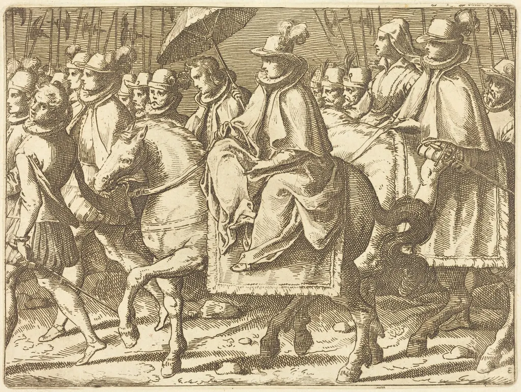 Margaret of Austria on Horseback, by Raffaello Schiaminossi, ink, 1612