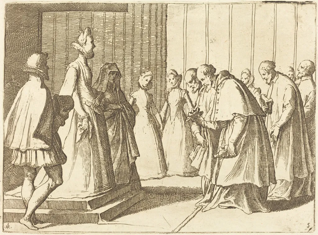Margaret of Austria Receiving the Homage of Cardinals and Prelates, by Raffaello Schiaminossi, ink, 1612
