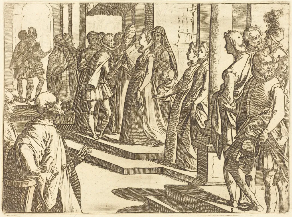 The Betrothal of Margaret of Austria to Philip III, King of Spain, by Raffaello Schiaminossi, ink, 1612