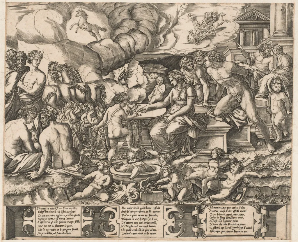 Allegory of Love, by Raimondi School, ink, 1540