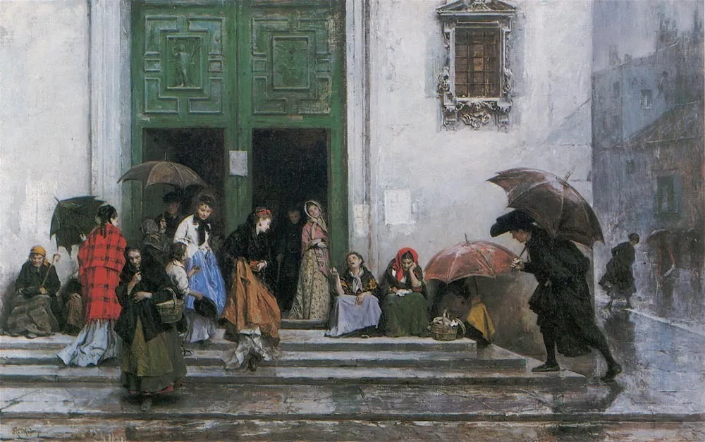 Coming Out of Church, by Raimundo de Madrazo y Garreta, oil, 1875