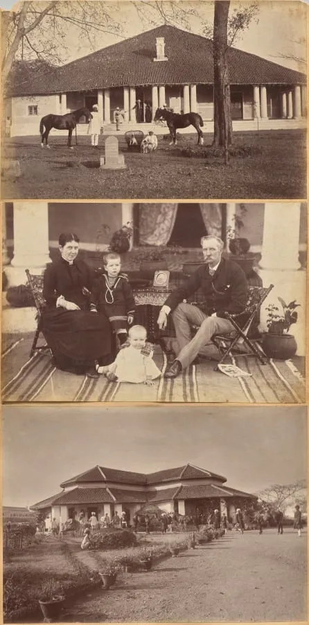 Captain Falkner's Bungalow, Neemuch (recto, top); Col. Carpendale and family, Neemuch (recto, bottom); Major Creagh's home, Mhon (verso), by Raja Deen Dayal, 1884