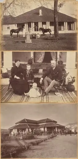 Captain Falkner's Bungalow, Neemuch (recto, top); Col. Carpendale and family, Neemuch (recto, bottom); Major Creagh's home, Mhon (verso), by Raja Deen Dayal