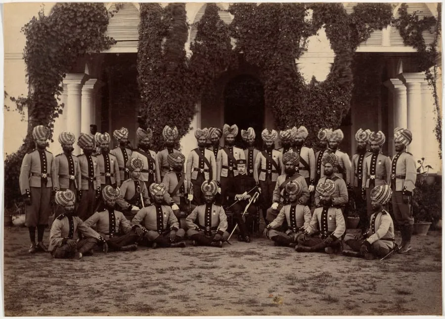 Detachment of Bhopal Battalion at Indore, by Raja Deen Dayal, 1886