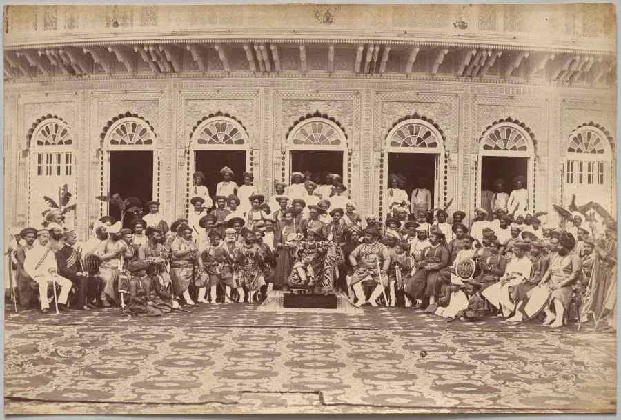 Maharaja of Scindia, nobles, and high officials, Gwalior, by Raja Deen Dayal, 1884