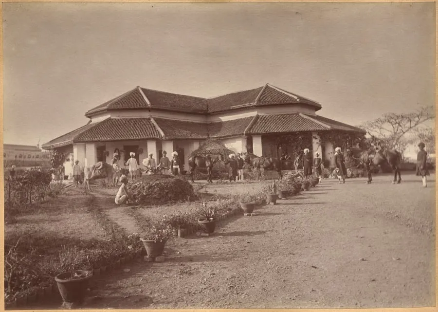 Major Creagh's home, Mhon (verso), by Raja Deen Dayal, 1884