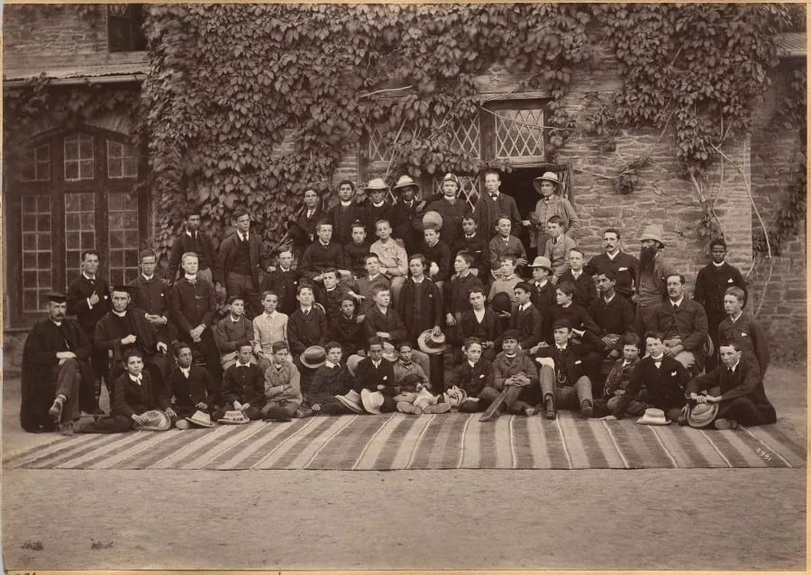 Middle Class Students and Staff, Bishop Cotton School, Shimla (verso), by Raja Deen Dayal, 1884