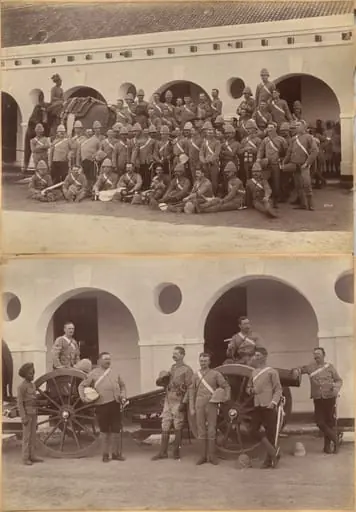 Officers of Elephant Battery, Jhansi (recto); Men of Elephant Battery, Jhansi (verso), by Raja Deen Dayal
