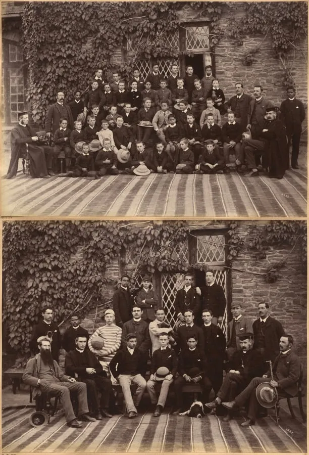 Primary Class Bishop Cotton School, Shimla (recto); High Class Students and Teachers at Bishop Cotton School, Shimla (verso), by Raja Deen Dayal, 1884