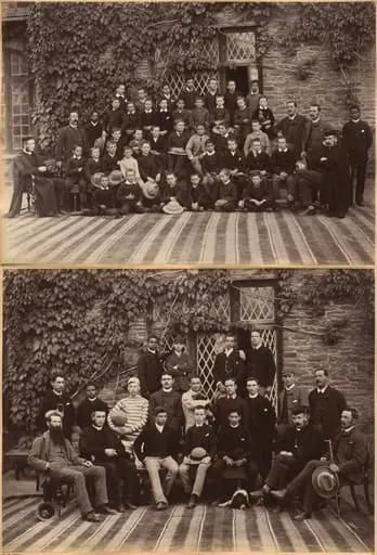Primary Class Bishop Cotton School, Shimla (recto); High Class Students and Teachers at Bishop Cotton School, Shimla (verso), by Raja Deen Dayal