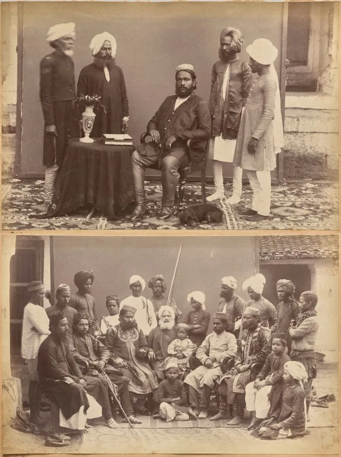 Ramkishore Singh, Rewa (recto, top); Mowhri Rahman Alli Khan family, Rewa (recto, bottom), by Raja Deen Dayal, 1884
