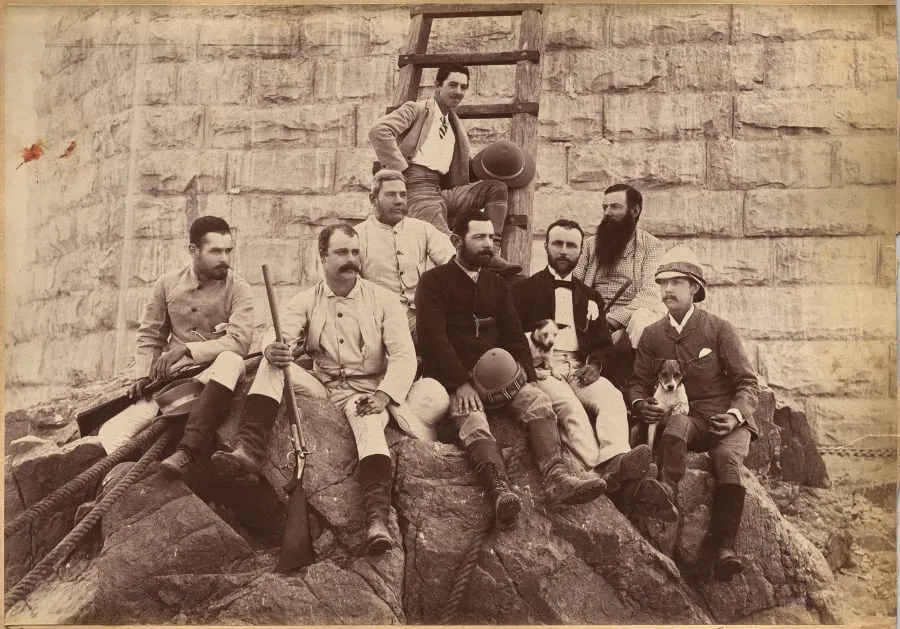 Staff of Messrs. Glover & Co., Sindh Bridge (verso), by Raja Deen Dayal, 1884