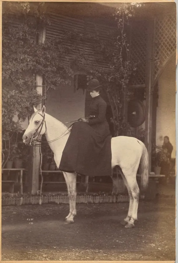 Untitled: Woman on horse (verso, right), by Raja Deen Dayal, 1884