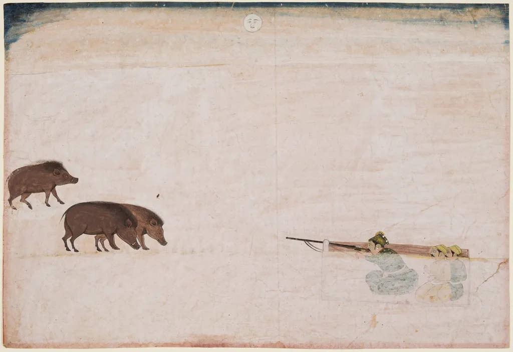 Raja Ram Chand of Amber (r. 1667–88) Hunting Wild Boar, unspecified, 1670