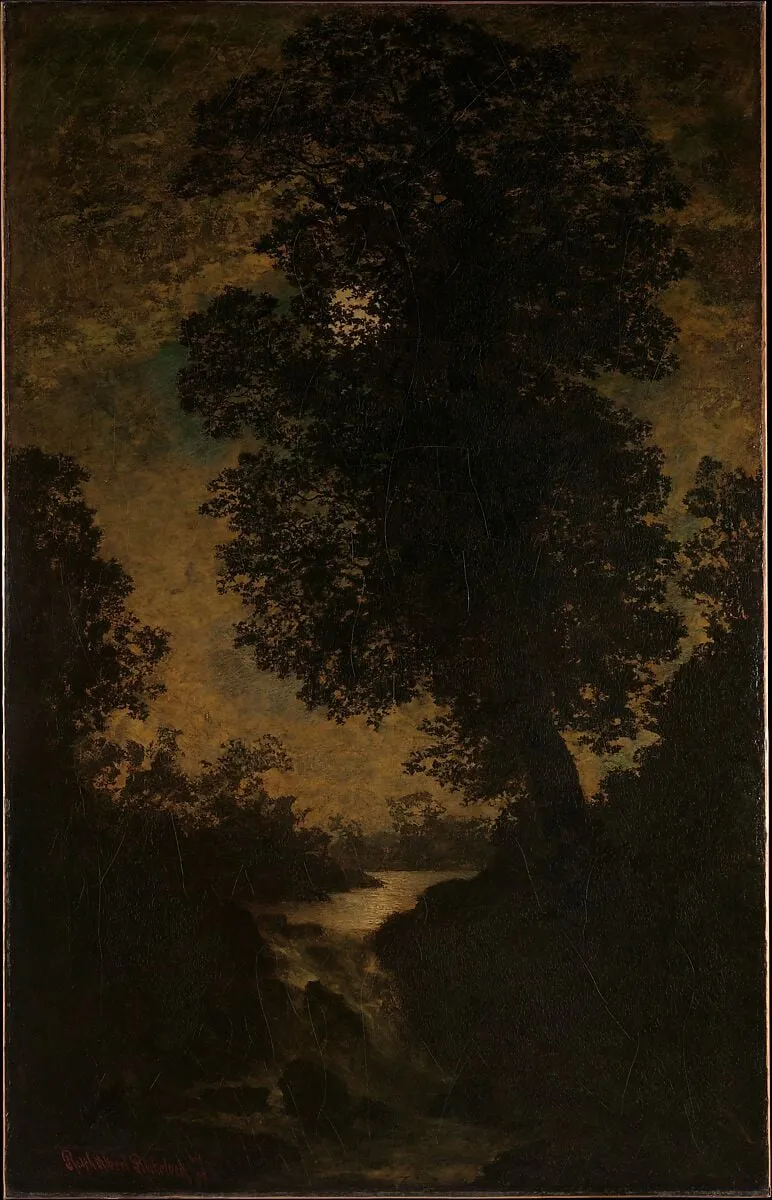 A Waterfall, Moonlight, by Ralph Albert Blakelock, oil, 1886