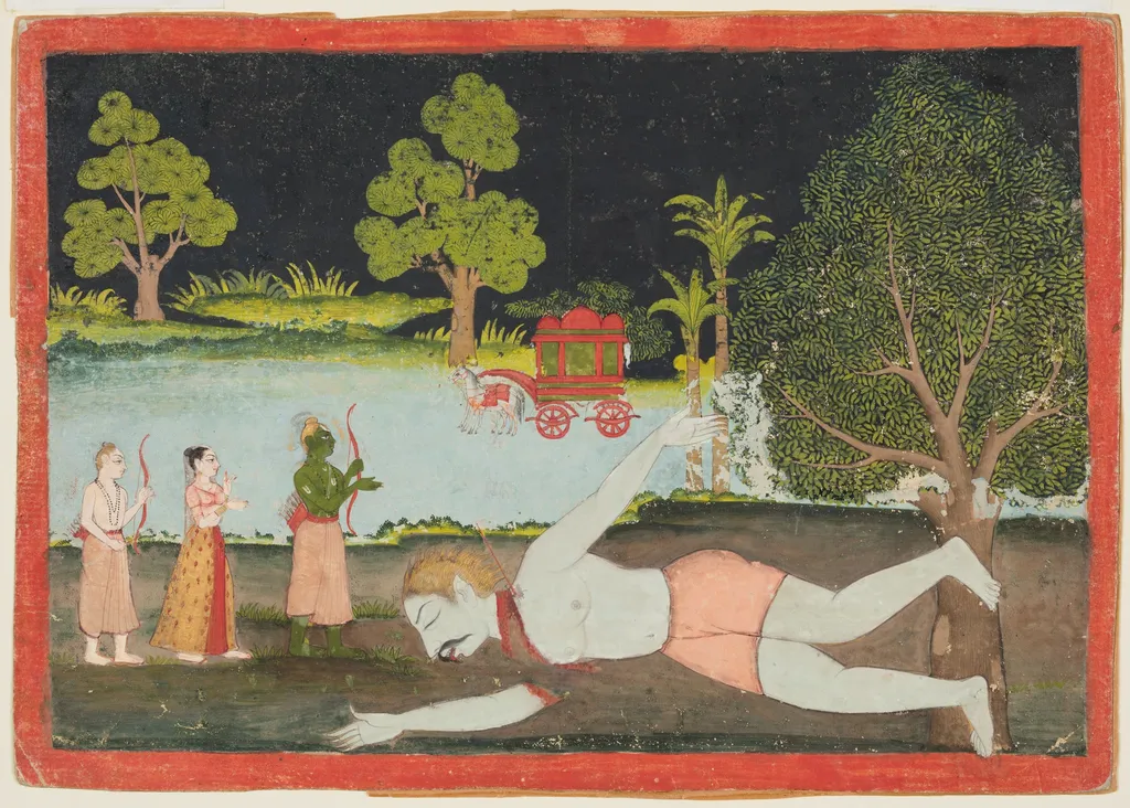 Rama and Lakshmana slay the demon giant Viradha, from Chapters 2 through 4 of the Aranya Kanda (Book of the Forest) of a Ramayana (Rama’s Journey), unspecified, 1770