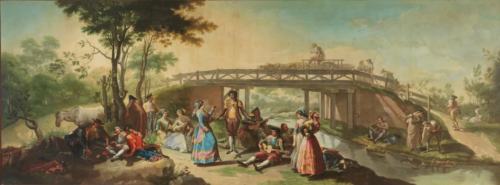 Un baile junto a un puente del canal del Manzanares, by Ramón Bayeu, oil, 1792