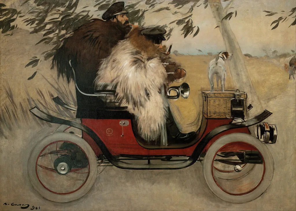 Ramon Casas and Pere Romeu in an Automobile, by Ramon Casas, oil, 1901