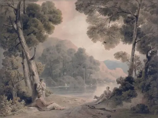 Landscape with figures and mountains, by Ramsay Richard Reinagle