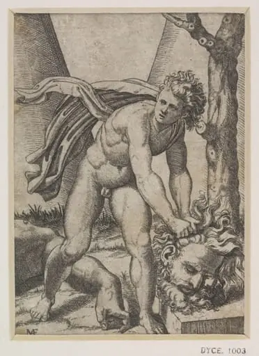 David raising the head of Goliath, by Raphael