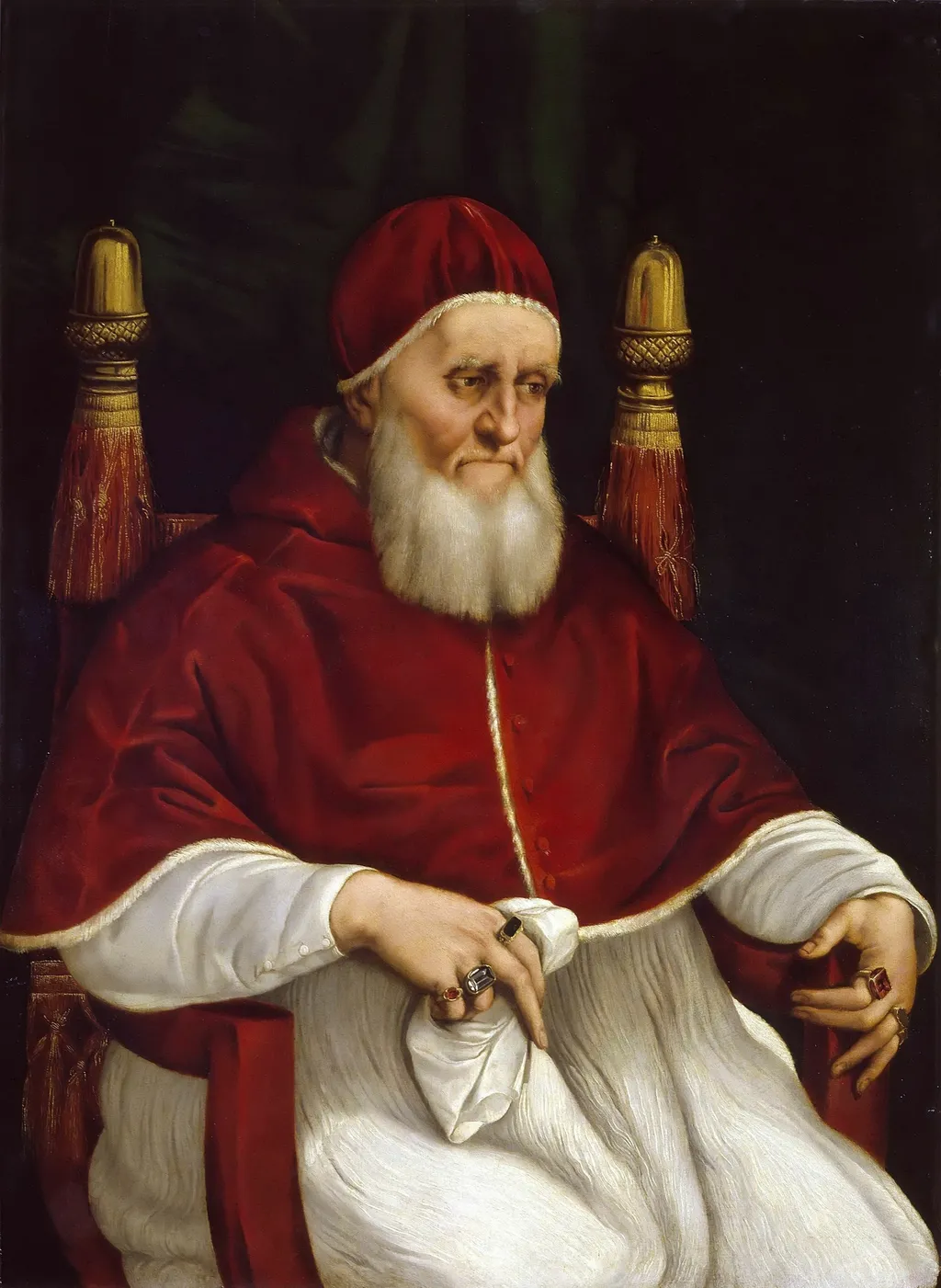Portrait of Pope Julius II, by Raphael, tempera, 1512