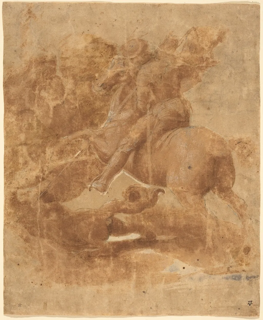 Saint George and the Dragon, by Raphael, chalk, 1506