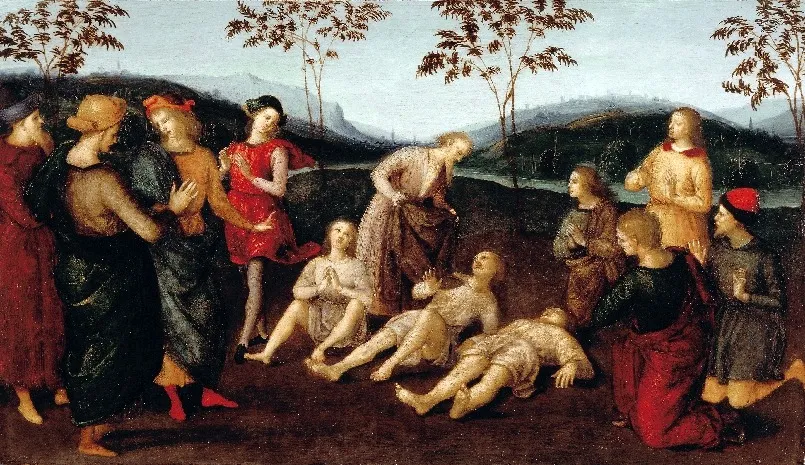 St. Eusebius Resurrecting Three People, by Raphael, unspecified, 1502