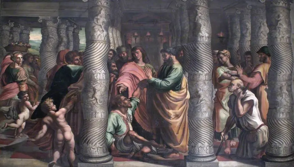 Sts Peter and John at the beautiful Gate, by Raphael