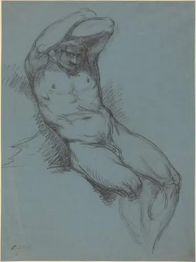 A Seated Male Nude with His Hands Crossed over His Head, by Raphael Lamar West