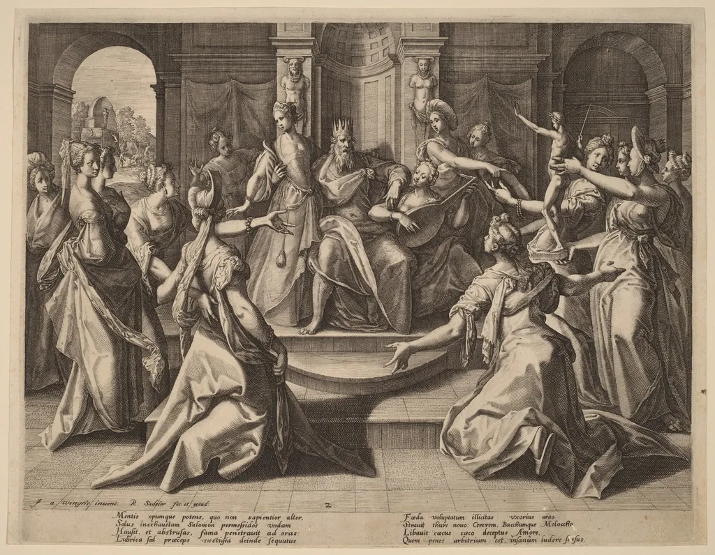 Solomon Led to Idolatry by His Wives, by Raphael Sadeler I, ink, 1589