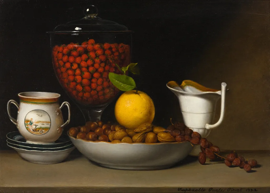 Still Life—Strawberries, Nuts, &c., by Raphaelle Peale, oil, 1822